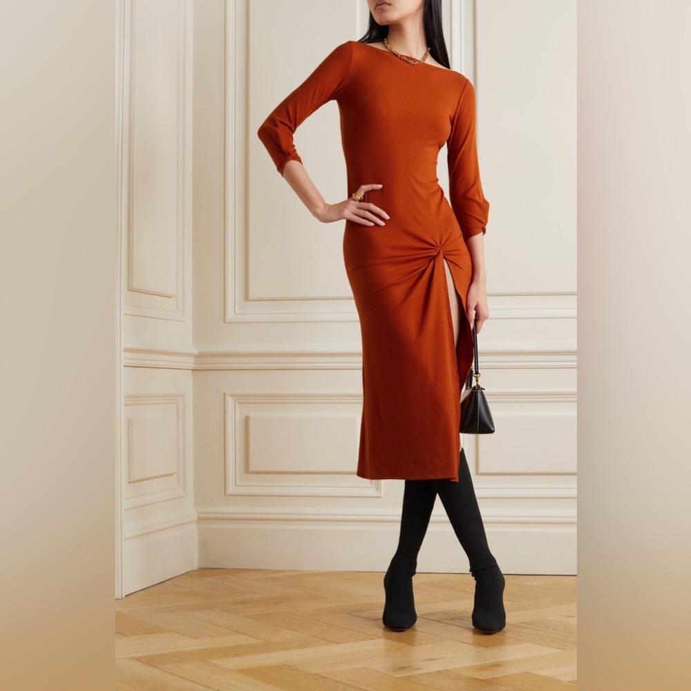 REFORMATION
Belmont gathered ribbed stretch-TENCEL Lyocell jersey midi dress
